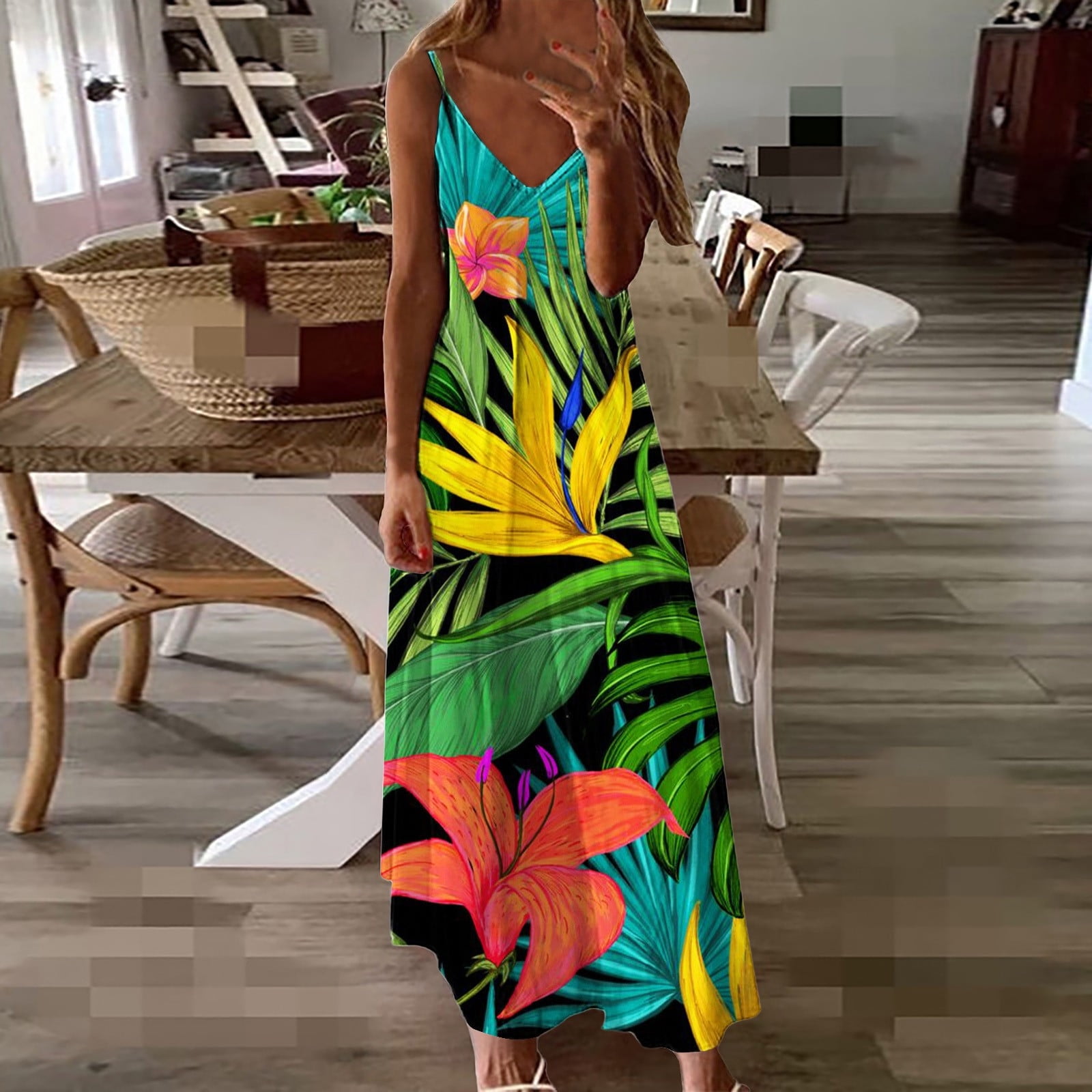 Milumia Women's Floral Spaghetti Strap Dress - Tie Front, V-Neck, Flare Mini - View #5