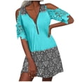 thumbnail image 1 of Summer Saving Wycnly Dresses for Women 2024 Summer Short Sleeve V-Neck Western Print Casual Mini Sundress Quarter Zip Sexy Lace Trim Cold Shoulder Tunic Tshirt Dresses Sky Blue m Clearance Clothes, 1 of 5