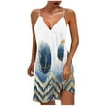 thumbnail image 1 of Summer Saving Wycnly Dresses for Women 2024 Summer Sleeveless V-Neck Feather Print Casual Short Sundress Beach Slim Spaghetti Strap Tunic Mini Sun Dresses White s Under $5, 1 of 5