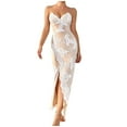 thumbnail image 1 of Wycnly Dresses for Women 2025 Wedding Guest Elegant Embroidery Sexy Slit Wrap Hip Hem Cami Long Dresses Floral Print Sleeveless V-Neck Maxi Formal Dresses for Women White XS, 1 of 5