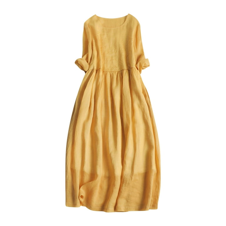 3/4 Sleeve Maxi Round Neck Elastic Waist Vacation Dresses 3/4 Sleeve Maxi Round Neck Elastic Waist Vacation Dresses