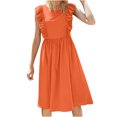 thumbnail image 1 of Summer Saving Wycnly Dresses for Women Casual Ruffle Sleeve Smocked Swing Tank Midi Dresses Round Neck Sleeveless Solid Summer Knee-Length Formal Dress Orange s, 1 of 5