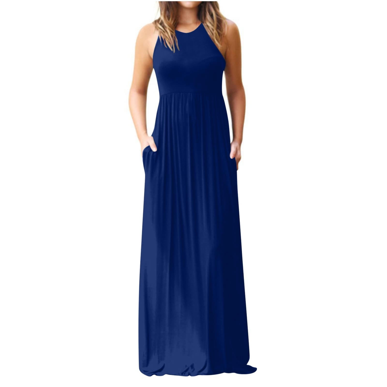 Blue High waist Long pleated Swing Skirt with pockets 2532#