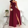 thumbnail image 1 of Summer Saving Wycnly Dresses for Women Fashion One Shoulder Ruffle Layer Pleated Swing Long Dresses Sleeveless Slash Neck Solid Summer Maxi Formal Dress Wine m, 1 of 7