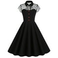 thumbnail image 1 of Summer Saving Wycnly Dresses for Women Graduation Party Vintage Mesh Patchwork Tie Pleated Swing 1950S Dresses Lapel Short Sleeve Solid Summer Midi Formal Dress Dark Blue XXL, 1 of 6