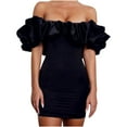 thumbnail image 1 of Summer Saving Wycnly Dresses for Women Party Club Ruffle Layer Sexy Strapless Ruched Bodycon Mini Dresses Tube Top Sleeveless Plain Summer Short Formal Dress Black XL, 1 of 7