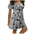 thumbnail image 1 of Summer Saving Wycnly Formal Dresses for Women Beach Boho Plus Size High Waist Swing Tunic Mini Sundresses Short Sleeve Round Neck Leaves Print 2024 Summer Short Dress Gray XXXL, 1 of 4