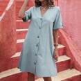 thumbnail image 1 of Summer Saving Wycnly Formal Dresses for Women Casual Loose Swing Button Down Tunic Shirt Short Dresses Short Sleeve V-Neck Solid 2024 Summer Mini Dress Light Blue XL, 1 of 6