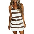 thumbnail image 1 of Summer Saving Wycnly Formal Dresses for Women Casual Pocket Spaghetti Strap Mini Dresses with Adjustable Drawstring Sleeveless V-Neck Striped Print 2024 Summer Short Dress Brown l, 1 of 7