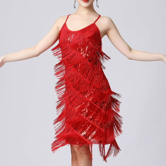Summer Saving Wycnly Formal Dresses for Women Cocktail Party Prom Sexy Sequin Feather Patchwork Strap Mini Dresses Sleeveless V-Neck Solid 2024 Summer Short Dress Red XL