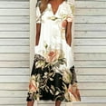 thumbnail image 1 of Summer Saving Wycnly Formal Dresses for Women Elbow-Length V-Neck Floral Print Summer Long Dresses with Pocket Beach Loose Hem Tunic Dress Purple S Up to 65% off, 1 of 6