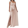 thumbnail image 1 of Summer Saving Wycnly Formal Dresses for Women One Shoulder Sexy Slit Pleated Swing off Shoulder Party Maxi Dresses V-Neck Sleeveless Plain 2024 Summer Long Dress Beige m, 1 of 7