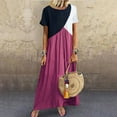 thumbnail image 1 of Summer Saving Wycnly Formal Dresses for Women Short Sleeve Round Neck Color Patchwork Summer Maxi Dresses High Waist Pleated Swing Tunic Long Dress Purple L Up to 65% off, 1 of 7