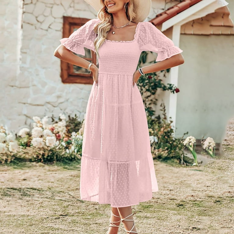 Chiffon Short sleeve Elastic waist Maxi Dresses Chiffon Short sleeve Elastic waist Maxi Dresses