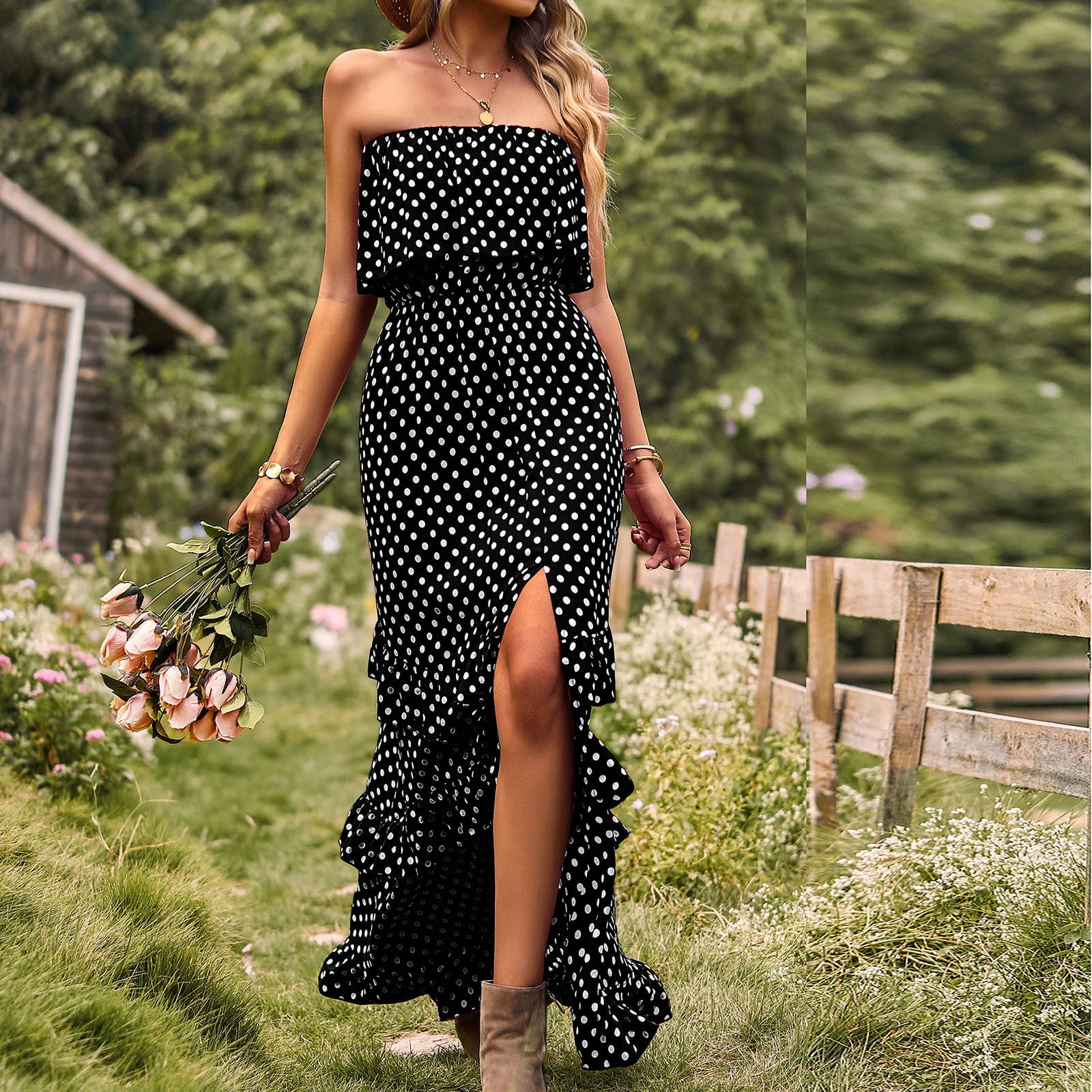 Banded-Waist Print Maxi Dress