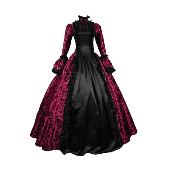 Wycnly Medieval Dresses for Women Vintage Evening Party Renaissance Costume Elegant Lace Patchwork Long Sleeve Swing Maxi Gothic Dress Clothes