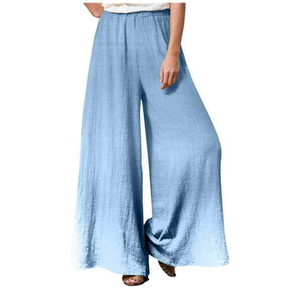 Summer Saving Wycnly on Sale Pants for Women Womens Casual Wide Leg Pants Vintage Linen Solid Elastic Waist Loose Palazzo Long Pants Plus Size Leisure Trousers