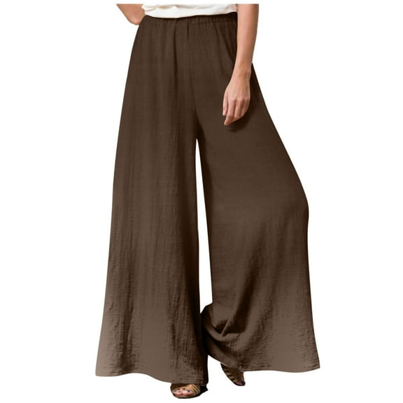 Summer Saving Wycnly on Sale Pants for Women Womens Casual Wide Leg Pants Vintage Linen Solid Elastic Waist Loose Palazzo Long Pants Plus Size Leisure Trousers