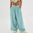 thumbnail image 1 of Summer Saving Wycnly on Sale Pants for Women Womens High Waist Trousers Vintage Linen Solid Drawstring Loose Wide Leg Pants Casual Elastic Waist Palazzo Pants with Pocket, 1 of 7