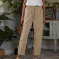 thumbnail image 1 of Summer Saving Wycnly on Sale Pants for Women Womens Loose Straight Leg Pants Casual Solid Plus Size High Waist Drawstring Long Pants Ladies Fashion Cotton Linen Pocket Trousers, 1 of 7