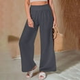 thumbnail image 1 of Wycnly on Sale Pants for Women Womens Palazzo Pants Plus Size Casual Solid Elastic Waist Loose Wide Leg Long Pants Vintage Cotton Linen Leisure Trousers with Pocket, 1 of 5