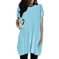 thumbnail image 1 of Summer Saving Wycnly Shirts for Women Casual Loose Fit Mid-Length Pullover Tops with Pocket Summer Casual Round Neck Short Sleeve Solid Ladies Blouses Light Blue XL, 1 of 6