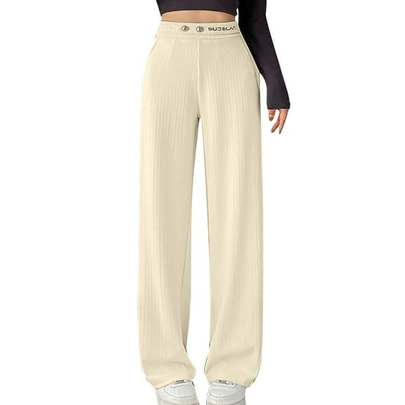 Summer Saving Wycnly Suit Pants for Women Straight Leg Pants for Women Office Business Button High Waist Plus Size Suit Pants Casual Solid Ladies Lightweight Long Pants Trousers Under $5