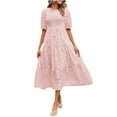 thumbnail image 1 of Summer Saving Wycnly Summer Dresses for Women Beach Casual Elastic Waist Flowy Ruffle Swing Chiffon Long Dresses 2024 Short Sleeve Round Neck Plain Maxi Formal Dress Pink l, 1 of 7