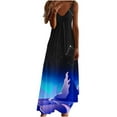 thumbnail image 1 of Summer Saving Wycnly Summer Dresses for Women Beach Holiday High Waist Swing Spaghetti Strap Long Dresses 2024 Short Sleeve V-Neck Hawaiian Graphics Maxi Formal Dress Blue s, 1 of 5