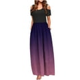 thumbnail image 1 of Summer Saving Wycnly Summer Dresses for Women Beach Party Empire Waist Swing Pocket Cold Shoulder Maxi Dresses Short Sleeve Crewneck Gradient Long Sun Dress Purple XL Up to 65% off, 1 of 4