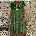 thumbnail image 1 of Summer Saving Wycnly Summer Dresses for Women Beach Vacation Loose Swing Tunic Midi Sun Dresses Short Sleeve V-Neck Plaid Print Knee-Length 2024 Casual Dress Green xxl Under $5, 1 of 6