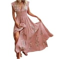 thumbnail image 1 of Summer Saving Wycnly Summer Dresses for Women Beach Vintage Bohemian Empire Waist Swing Long Dresses with Tie 2024 Short Sleeve V-Neck Floral Print Maxi Formal Dress Pink m, 1 of 6