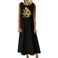 thumbnail image 1 of Summer Saving Wycnly Summer Dresses for Women Beach Vintage Cotton Linen Plus Size Swing Tank Maxi Dresses 2024 Sleeveless Crewneck Sunflower Print Long Formal Dress Black XXL, 1 of 4