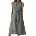thumbnail image 1 of Summer Saving Wycnly Summer Dresses for Women Casual Pocket Solid Plus Size Cotton Linen Tank Dresses with Belt 2024 Sleeveless Round Neck Plain Maxi Formal Dress Gray XXL, 1 of 5