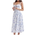 thumbnail image 1 of Summer Saving Wycnly Summer Dresses for Women Cute Empire Waist Swing Strap Party Long Dresses with Tie 2024 Sleeveless Square Neck Floral Print Maxi Formal Dress Blue l, 1 of 7