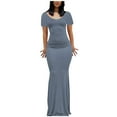 thumbnail image 1 of Summer Saving Wycnly Summer Dresses for Women Evening Party Prom Sexy Slim Mermaid Long Dresses Short Sleeve Round Neck Solid Maxi 2024 Dress Gray l Under $5, 1 of 4