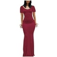 thumbnail image 1 of Summer Saving Wycnly Summer Dresses for Women Evening Party Prom Sexy Slim Mermaid Long Dresses Short Sleeve Round Neck Solid Maxi 2024 Dress Wine l Under $5, 1 of 4
