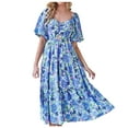 thumbnail image 1 of Summer Saving Wycnly Summer Dresses for Women Fashion Elastic Waist Hollowed Flowy Ruffle Swing A Line Maxi Dresses 2024 Short Sleeve V-Neck Floral Print Long Formal Dress Blue m, 1 of 7