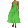 thumbnail image 1 of Summer Saving Wycnly Summer Dresses for Women Fashion Elastic Waist Pleated Swing Spaghetti Strap Pocket Long Dresses 2024 Sleeveless Tube Top Solid Maxi Formal Dress Green l, 1 of 7