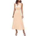 thumbnail image 1 of Summer Saving Wycnly Summer Dresses for Women Fashion Tie Front Elastic Waist Flowy Pleated Swing Tank Maxi Dresses 2024 Sleeveless Round Neck Solid Long Formal Dress Beige s, 1 of 6