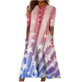 thumbnail image 1 of Summer Saving Wycnly Summer Dresses for Women Independence Day Casual Pocket Loose Swing Patriotic Tunic Long Dresses with Pocket 2024 Short Sleeve V-Neck Star Flag Print Maxi Formal Dress Pink XXL, 1 of 5