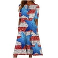 thumbnail image 1 of Summer Saving Wycnly Summer Dresses for Women Independence Day Casual Pocket Loose Swing Patriotic Tunic Long Dresses with Pocket 2024 Short Sleeve V-Neck Star Flag Print Maxi Formal Dress Blue XXL, 1 of 5