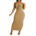 thumbnail image 1 of Summer Saving Wycnly Summer Dresses for Women Night Party Club Sexy Strapless Tie Front Bodycon Long Dresses 2024 Sleeveless Tube Top Solid Maxi Formal Dress Beige s, 1 of 5