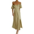 thumbnail image 1 of Summer Saving Wycnly Summer Dresses for Women Party Prom Sexy off Shoulder Slit Wrap Long Fishtail Dresses 2024 Short Sleeve V-Neck Solid Maxi Formal Dress Green XL, 1 of 7