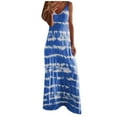 thumbnail image 1 of Usmixi Womens Dresses Plus Size Spaghetti Strap Beach Boho Camisole Long Dresses Sleeveless V-Neck Striped Print Maxi Summer Dress Blue XL Up to 65% off, 1 of 5