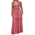 thumbnail image 1 of Summer Saving Wycnly Summer Dresses for Women Sexy Hollow out Ruffle Layer Flowy Swing A Line Long Dresses 2024 Sleeveless V-Neck Solid Maxi Formal Dress Pink XL, 1 of 6