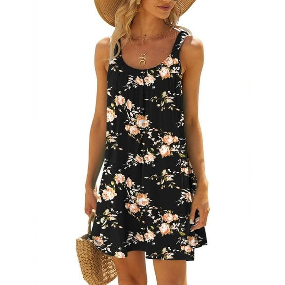 Summer Saving Wycnly Summer Dresses for Women Sleeveless Crewneck Floral Print Mini Sun Dress Loose Flowy Swing Casual T Shirt Tank Dresses Dark Gray S Up to 65% off