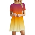 thumbnail image 1 of Summer Saving Wycnly Sundresses for Women Short Sleeve Crewneck Gradient Print Mini Dresses Casual Flowy Swing Tunic T-Shirt Summer Dress Orange Up to 65% off, 1 of 5