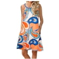 thumbnail image 1 of Summer Saving Wycnly Sundresses for Women Sleeveless Round Neck Color Patchwork Mini Dresses Casual Swing T Shirt Dresses Pocket Tank Short Summer Dress Orange Up to 65% off, 1 of 6