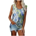 thumbnail image 1 of Summer Saving Wycnly Tank Top for Women Rhombus Print Round Neck Sleeveless T Shirts Lightweight Comfy Loose Casual Ladies Vest Blouse Green M Up to 65% off, 1 of 5